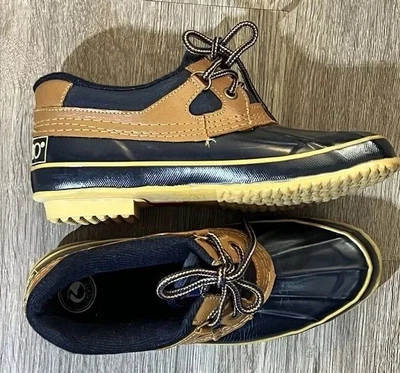 Vintage Sporto Duck Rain Boots Women's Size 6 Navy Tan Boat Shoes Coastal Prep - Image 1 of 4