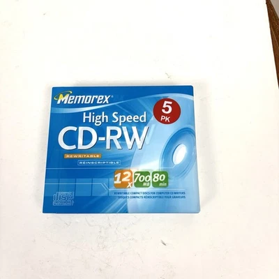 NEW Memorex High Speed CD-RW 5 Pack (12x/700 MB/80 Min) Brand New & Sealed - Image 1 of 4