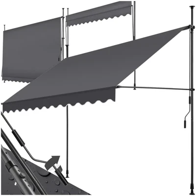 Store banne TECTAKE 300x180cm Noir/Gris - Pince sans perçage, réglable - Photo 1/4