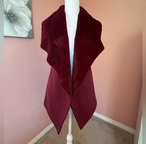 Glamoroso chic acogedor borgoña imitación piel chaleco delantero abierto solapa cuello capas M - Imagen 1 de 5