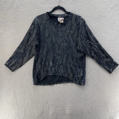 Top informal vintage Contempo para mujer pequeño negro semi transparente decorado discoteca retro Foto 1 de 4