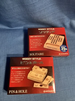 Woody Style Solitaire/Pin&Hole Wooden Game 2 Games Hanayama Japan New - Image 1 of 4