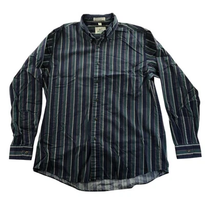 Camisa informal Van Heusen para hombre 417 manga larga mediana a rayas verde con botones Foto 1 de 4