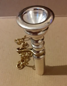 SILVER PLATED BUGLE MOUTHPIECE WITH BRASS CHAIN - Picture 1 of 6