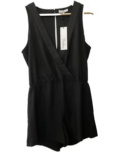 New Parker Pockets Sleeveless Shorts Black Tuxedo Romper Women's Size Medium - Picture 1 of 4