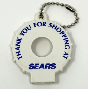 Vintage Sears Thank you for Shopping runder weißer Kunststoff Schlüsselanhänger hergestellt in den USA 2,5" - Bild 1 von 9