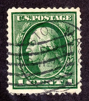 US # 405 (1912) 1c, Used, Grade: VF/XF - Sock-On-Nose: Boston - Image 1 of 2