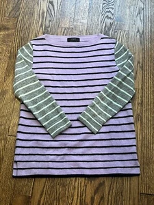 J Crew COLLECTION Striped 100% Cashmere Italian Crewneck Sweater XXS - Picture 1 of 4
