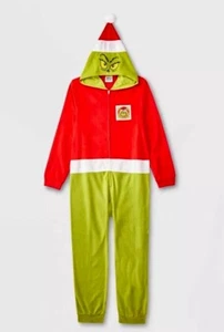 Kids Dr Seuss The Grinch One Piece Pajamas Union Suit Boy Girl Christmas Costume - Picture 1 of 5
