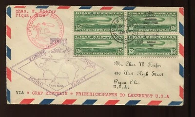 C13 Graf Zeppelin Block on APRIL 26 1930 Flight Cover to Piqua Ohio (Cv 1000) - Image 1 of 2