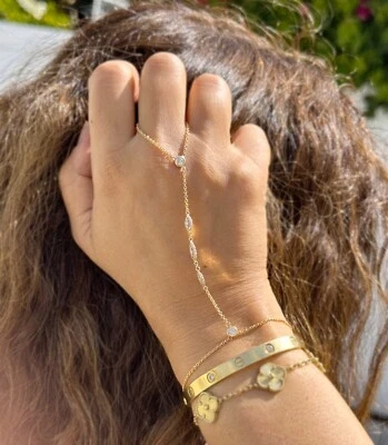 Brazalete de dedo anillo de diamantes de laboratorio brazalete de cadena oro amarillo de 14 quilates 0,85 quilates Foto 1 de 4