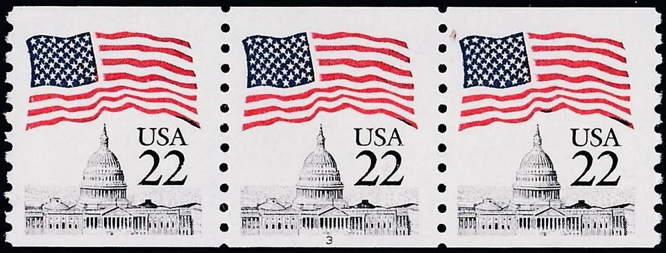 USA 1985 FLAG over CAPITOL strip of 3 P#3 SC#2115a MNH - Image 1 of 1