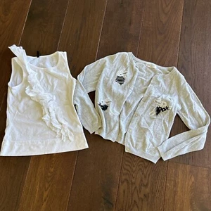H&M 6-8 Grey Rabbit Bunny Sweater Benetton Ruffle Tank Set Lot Euc - Picture 1 of 7