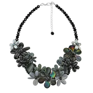 Midnight Garden gemischte schwarze Steine Statement Halskette mit Blumen - Bild 1 von 4