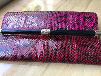 Diane Von Furstenberg Envelop Clutch Snake Fetish Pink/Classic Red Purse New - Image 1 of 4