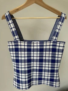 Scanlan Theodore Crepe White Blue Check Structured Top Size Small - Picture 1 of 12