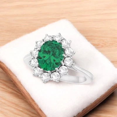 Smaragd Edelstein Diamant Verlobungsring 3,60 Ct Oval Lab Grown 14K Weißgold - Bild 1 von 4