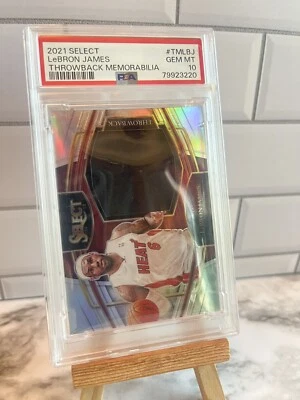 2021 SELECT LEBRON JAMES THROWBACK MEMORABILIA GU SILVER PRIZM HEAT PSA 10 - Image 1 of 2