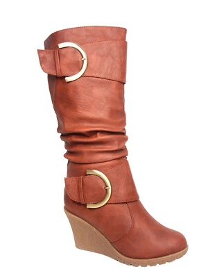 NUEVO Para mujeres Hebilla Cremallera Cuña Media Pantorrilla Hasta la Rodilla Cremallera Botas de Invierno Zapatos Foto 1 de 4