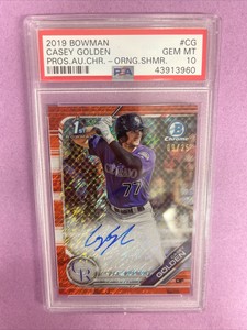 2019 Bowman Chrome Casey Golden #CG RC Auto-ORANGE REF. /25 PSA 10 GEM MT #60