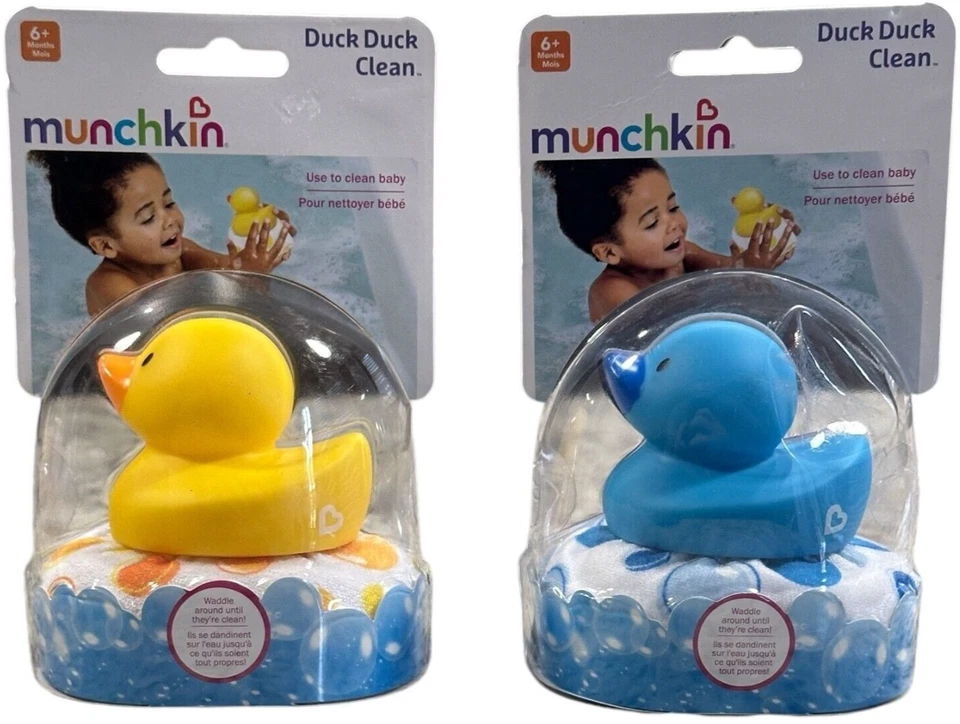 2 件装 Munchkin 橡胶鸭、鸭子 清洁 蓝色和黄色 — 第 1/1 张图片