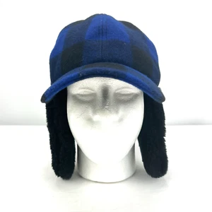 Vintage Dorfman Pacific Wool Trapper Hat Blue Plaid Quilt Lined Insulated Sz XL - Picture 1 of 9
