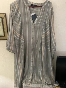 Fred & David Shirt Dress Multicolor Stripe 3X Boho Hippie NWT - Picture 1 of 19