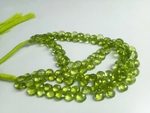 AAA Peridot Heart Briolette Faceted 6.5-7mm Gemstone 20 Beads Strand - Picture 1 of 4