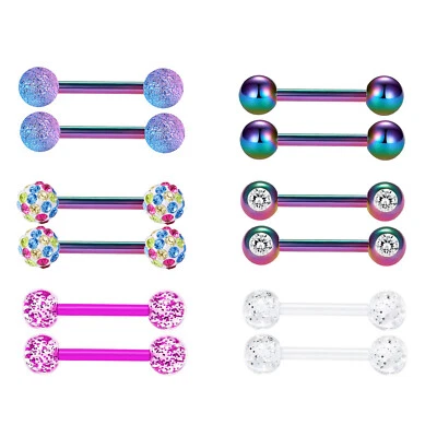 6 pares de piercing con barra arco iris anillo lengua acero quirúrgico 12G para mujer Foto 1 de 4