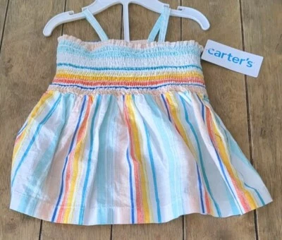 NUEVO Vestido de Verano Carters Niñas Mezcla de Lino Rayas Colorido Sin Mangas Talla 3M Foto 1 de 3