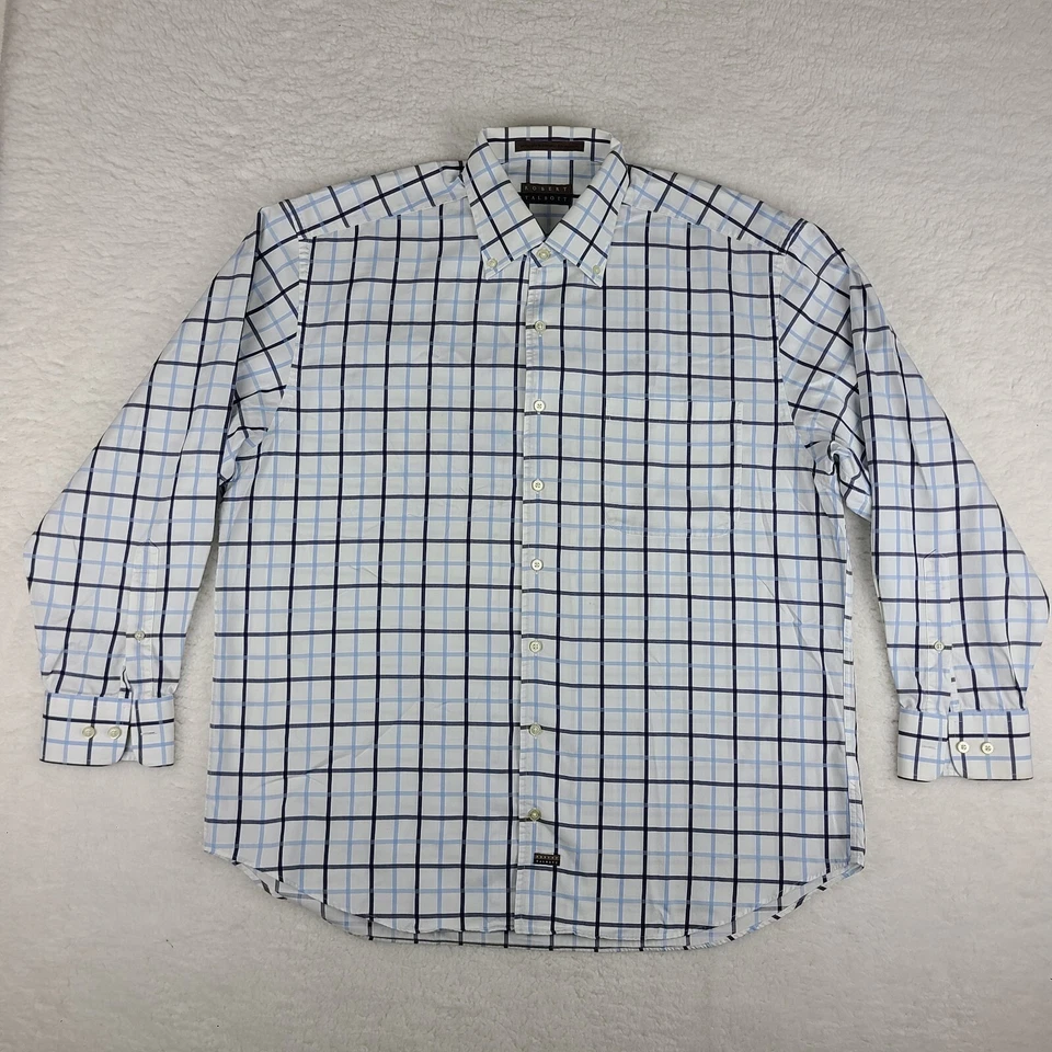 Robert Talbott Shirt Mens XL Blue White Plaid 100% Cotton Dress Button Down - Image 1 of 4