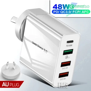 QC3.0 48W PD Fast Charging Charger Multi USB + Type C Wall Plug Adapter OZ - Picture 1 of 399