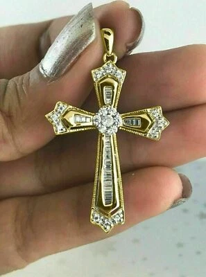 2Ct Rund Geschliffen Künstlicher Diamant Damen Anhänger 14k Gelbgold Versilbert - Bild 1 von 4