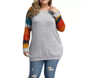 Chama Plus Size Long Sleeve Knit Blouse Shirt For Women Color Block Raglan... - Picture 1 of 11