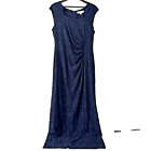 Tahari Arthur S. Levine Long Lace Sleeveless Navy Blue Sparkle Dress Size 16
