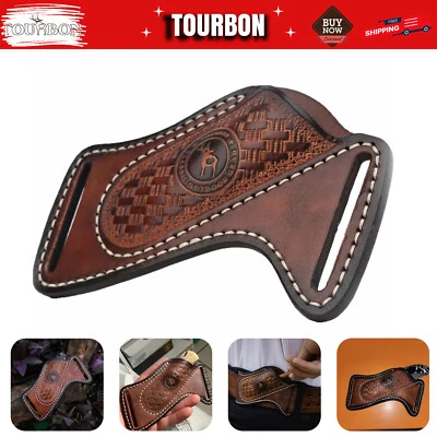 Leather Folding Blade Knife Sheath Belt Pouch EDC Pocket Knives Holder-TOURBON - Image 1 of 4
