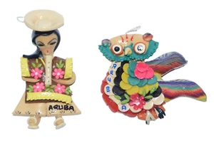 Handmade Aruba Dough Ornaments Owl Lady Colorful Decorations - Bild 1 von 5
