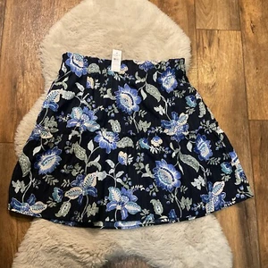 Loft Outlet Paisley Floral Flounce Skirt Navy Blue Pink Size Large Elastic Waist - Picture 1 of 9