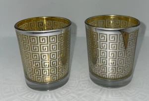 2 Mid Century Clear Glass Gold/Silver Geometric Design Candle Tea Lite Holders - Picture 1 of 6