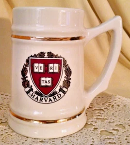 HARVARD UNIVERSITY STEIN VERITAS VINTAGE WHITE GOLD STRIPES MUG CAMBRIDGE MASS. - Picture 1 of 10
