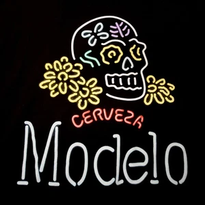 MODELO NEON SKULL T SHIRT MENS LARGE L BEER SHORT SLEEVE BLACK NWT - Picture 1 of 10