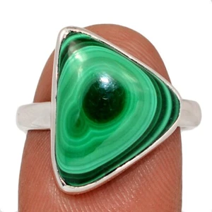 Natural Bulls Eye Malachite - Congo 925 Sterling Silver Ring Jewelry s.9 CR68574 - Picture 1 of 1