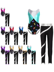 Children Girls Set Dance Dancewear Shiny Outfits Rhinestones Leotard Breathable - Picture 1 of 92