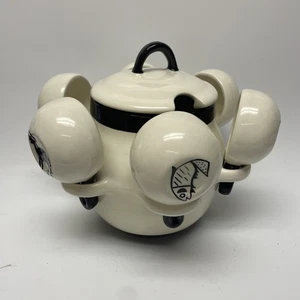 Southwestern Black & White Ceramic Soup Tureen Six Ladle Handmade Santa Fe NM - Picture 1 of 13