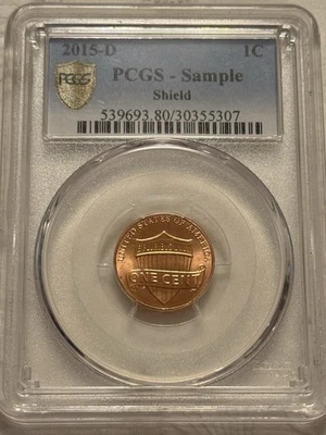 2015-D Lincoln Shield centavo PCGS amostra laje gema vermelha brilhante etiqueta PCGS - Imagem 1 de 4
