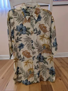 Vintage 90s NEW Campia Moda Hawaiian Shirt Sz L earth tones floral palm leaves - Picture 1 of 4