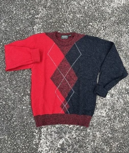 Savile Row Vintage Argyle Sweater Men's L Cardigan England 100% Wool Shetland - Picture 1 of 6