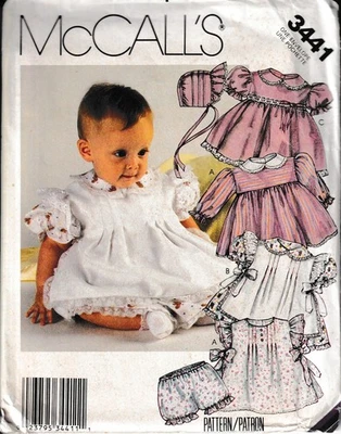 Vintage 1990s Infant Baby Pinafore Dress Bonnet Panties Size S-M-L - Image 1 of 2