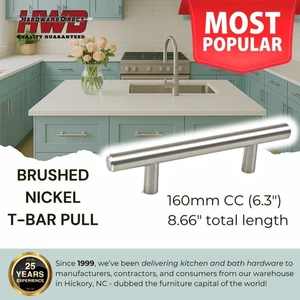 9"L 160mm CC T-Bar Handle Brushed Nickel Kitchen Bath Cabinet Pull SOLID - Picture 1 of 4