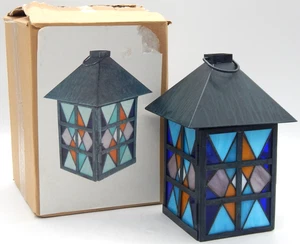 Stained Glass Multicolor 10"H Metal Decorative Lantern Candle Holder With Box - Picture 1 of 6
